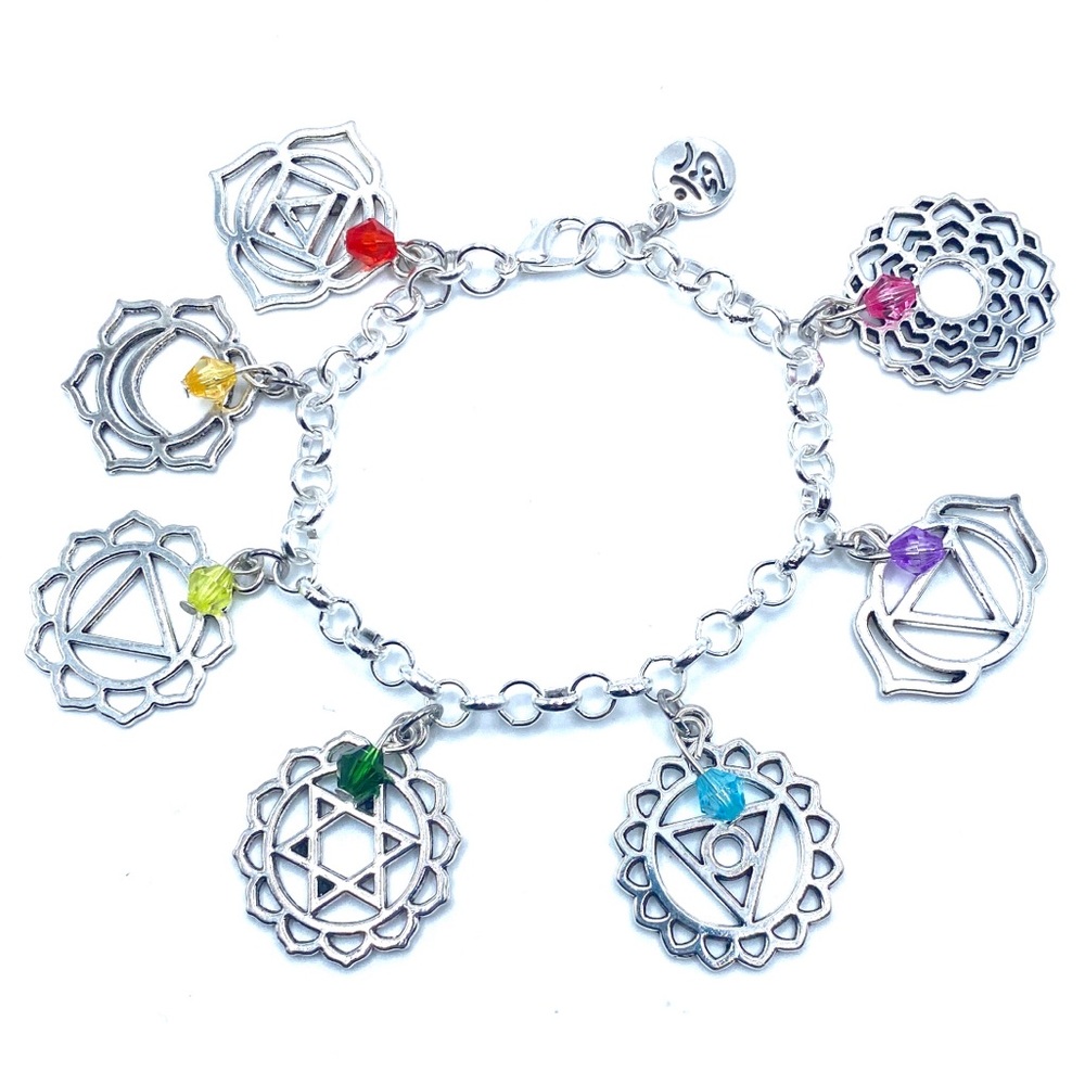 Seven Chakras Charm Bracelet Yoga Meditation OM
